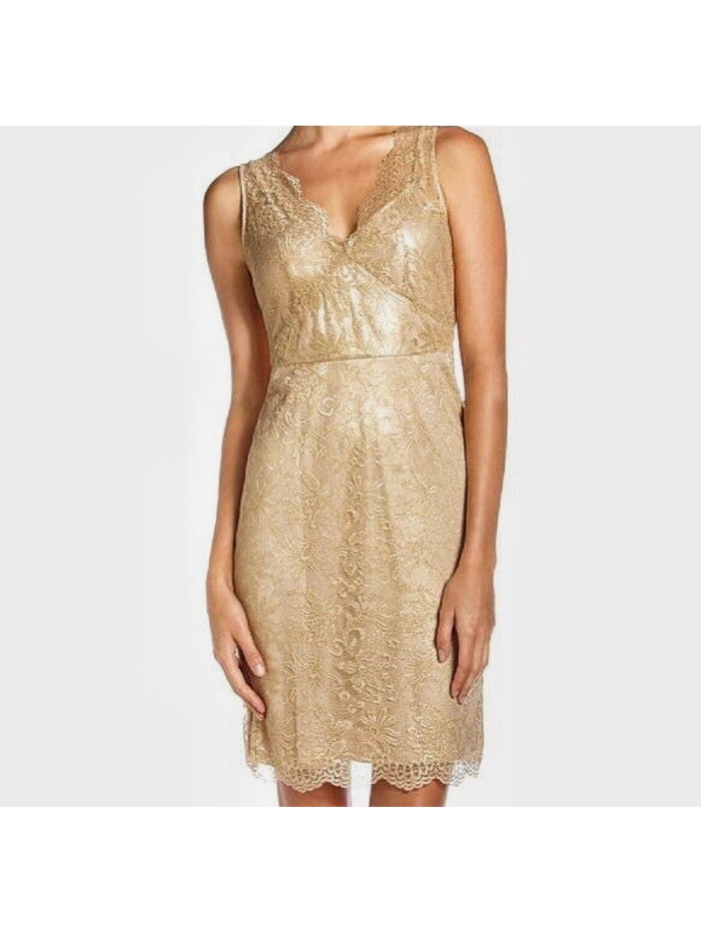 BCBG Max Azria Gold Metallic Lace Cocktail Dress Size 6